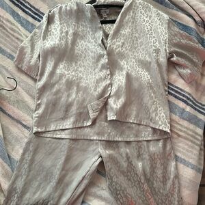 Silver Leopard Print Satin Pajama Set